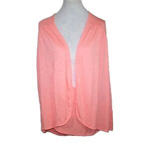 Zella Cardigan Womens Large Coral Open Front Crossover Back Sheer Long Sleeve